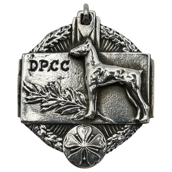 Vintage 925 Sterling Silver Doberman Hexagon Necklace Pendant - Monogrammed - Picture 1 of 4